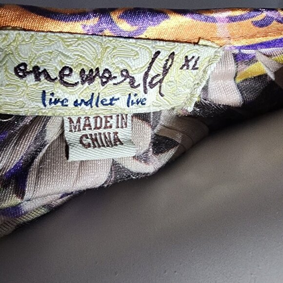 ONE WORLD Purple Orange Sublimation Long Sleeve Velvet Velour Top Womens XL - Picture 5 of 8